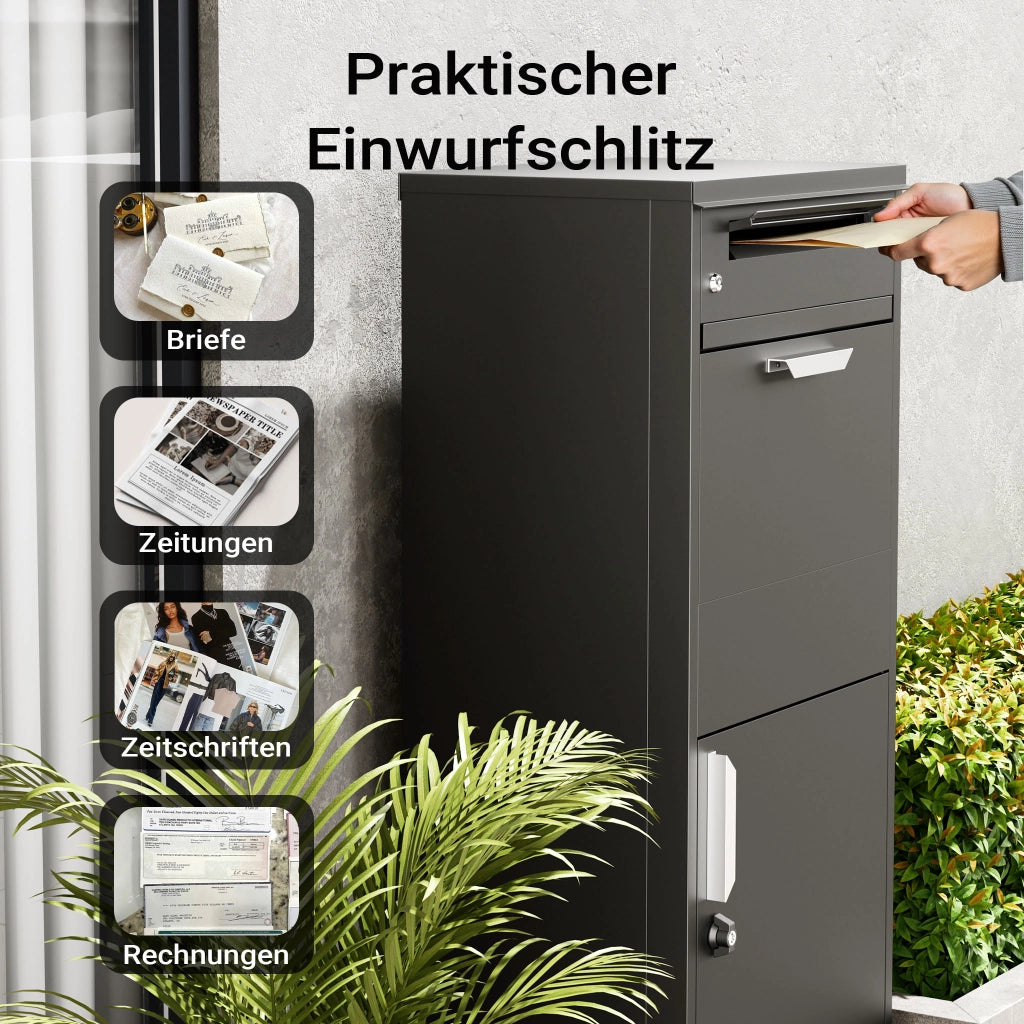 Cassetta postale per pacchi nera 500 x 370 x 1120 mm Portapacchi con serratura