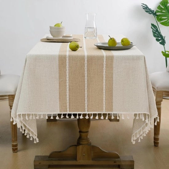 Tavolo esterno quadrato, tovaglia impermeabile in lino e cotone per esterni con pennelli, tovaglia spessa e liscia per pranzare, festeggiare, stile rustico - 55 x 70 pollici, linee marrone scuro