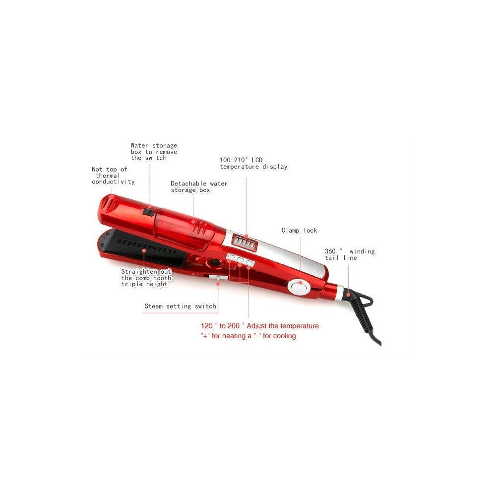 Trade Shop - Piastra In Ceramica Per Stiratura Capelli A Vapore Ioni 200°c Lisci Parrucchiere -