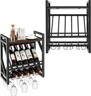 Scaffale Per Vino a Parete Con Supporto In Vetro, Per 10 Bottiglie Di Vino e 12 Bicchieri Da Vino, Mensola Da Parete, Scaffalatura Da Parete Industriale Sospesa, 51 x 26,5 x60,5 cm