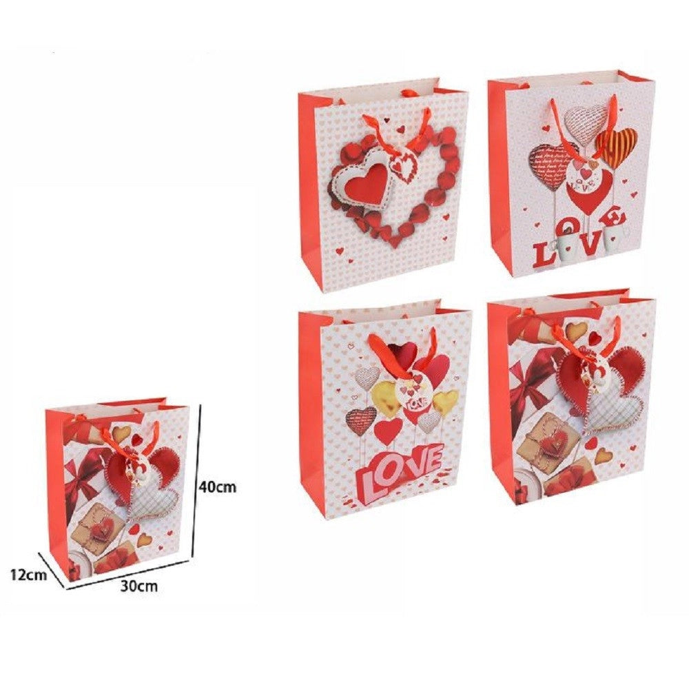 Trade Shop - Set 6 Buste Borsa Regalo Cuori Love San Valentino 30x40x12cm 69880 Varie Fantasie -