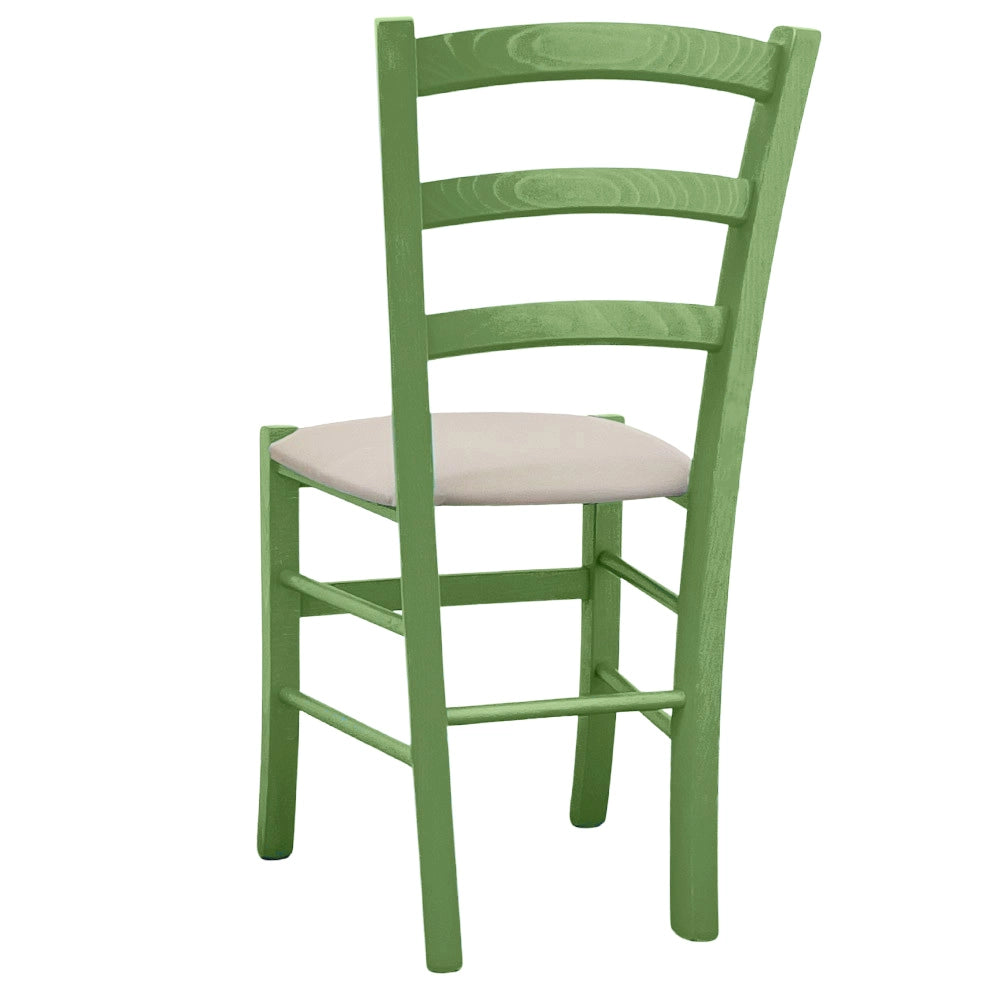 Sedie da sala da pranzo in legno Venezia verde con seduta in similpelle beige