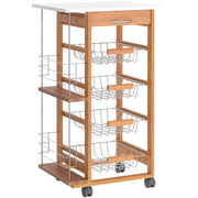 Carrello da Cucina in Legno Marrone con 1 Cassetto e 4 Cestelli Metallici