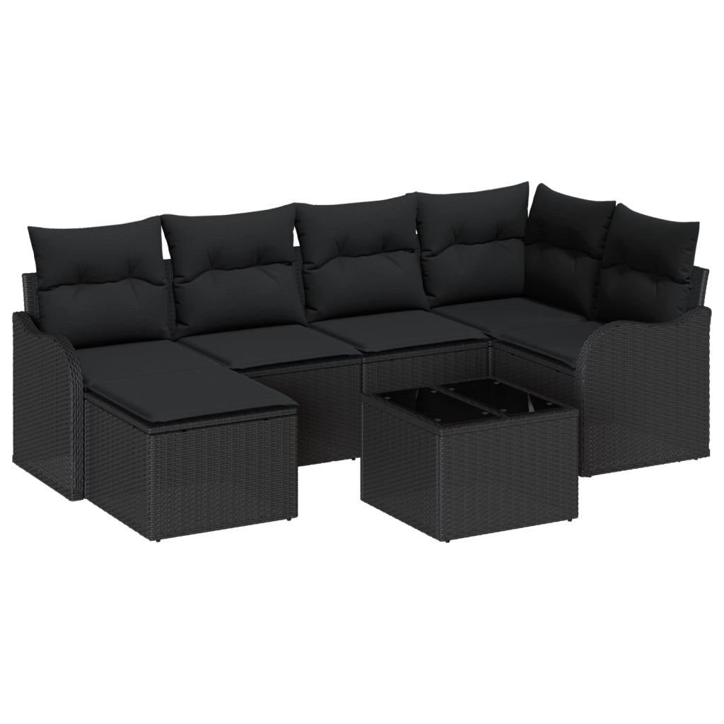 Set Divano da Giardino in 7 Pezzi con Cuscini Beige Polyrattan