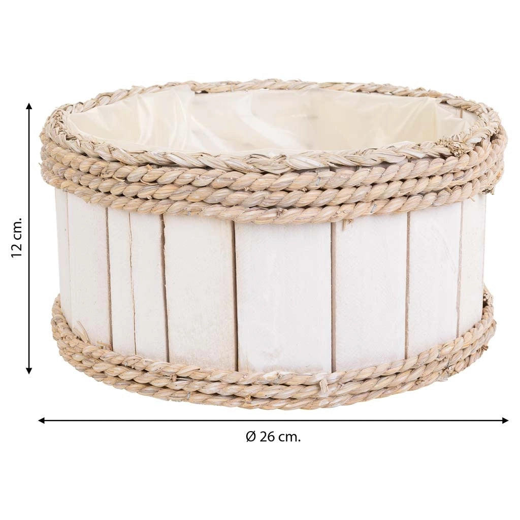 Cesto in legno e corda bianco d25x13/24h