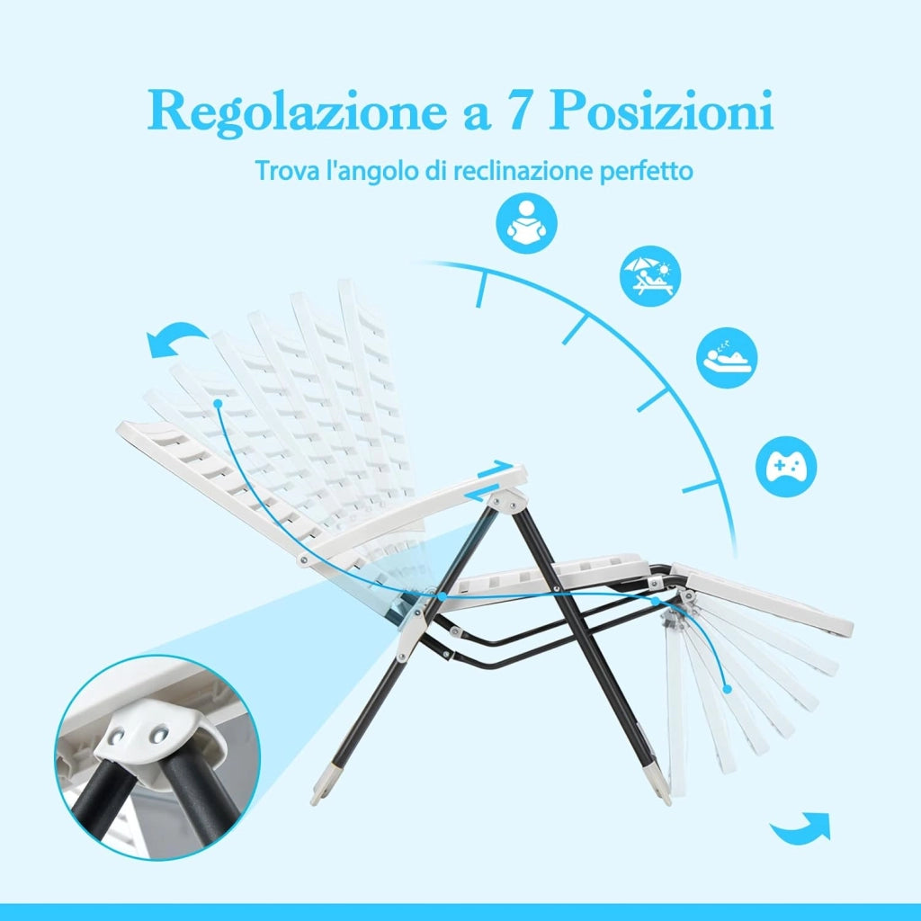 Sedia Pieghevole da Giardino, Sedia Reclinabile con Schienale Alto, Regolabile in 7 Posizioni, Poltrona Portatile in PP Resistente, per Esterno Terrazza Balcone (con Poggiapiedi, 2)