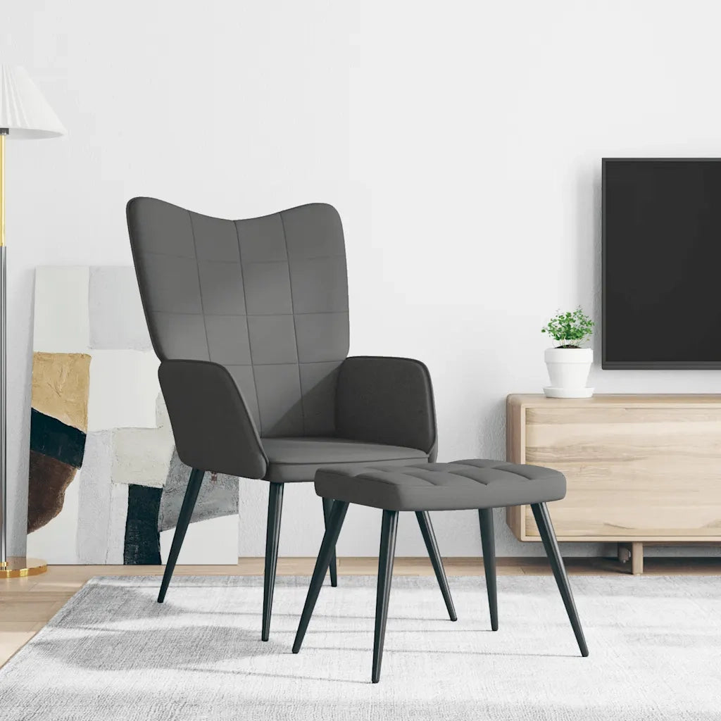 Poltrona | Sedia Relax con Sgabello Grigio Scuro in Tessuto