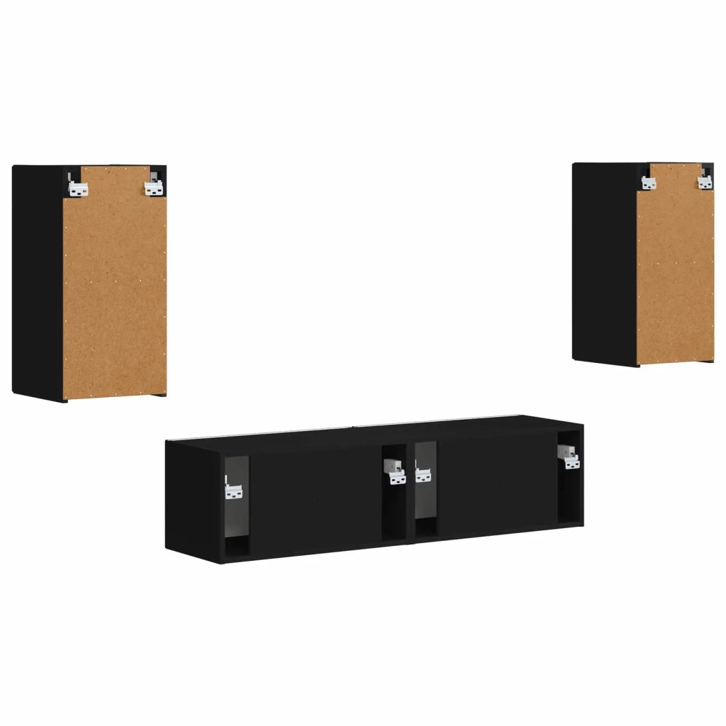 Set mobile TV 4 pz-Credenza per TV Nero Legno multistrato 748354