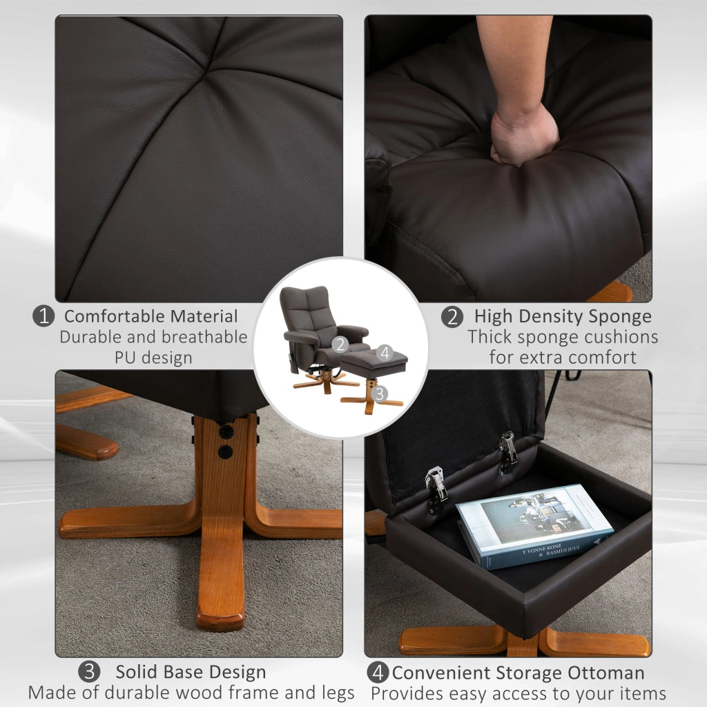 Poltrona Relax Massaggiante Girevole con Poggiapiedi ¨C Zephmum ¨C Marrone in Similpelle
