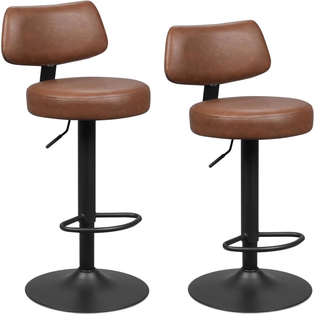 Sgabelli Cucina Set di 2, Girevoli a 360° e Regolabili in Altezza, Sedie da Bar con Schienale e Poggiapiedi, in Pelle Sintetica e Metallo, per Cucina, Bar, Ristorante, Antracite