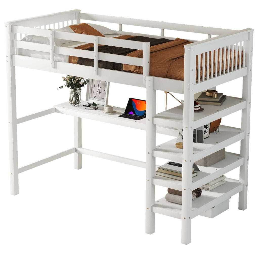 Letto a soppalco per bambini 90x200 cm con scrivania, bianco
