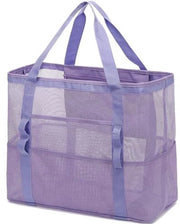 Tas a rete per la spiaggia, grande borsa con taschino per il familiare, borsa per giocattoli e accessori da spiaggia - Blu scuro
