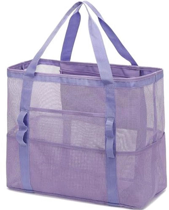 Tas a rete per la spiaggia, grande borsa con taschino per il familiare, borsa per giocattoli e accessori da spiaggia - Blu scuro