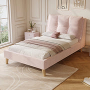 Letto Singolo Imbottito con Testiera in Velluto e Doghe ¨C MINIMAL ¨C Rosa 90x200