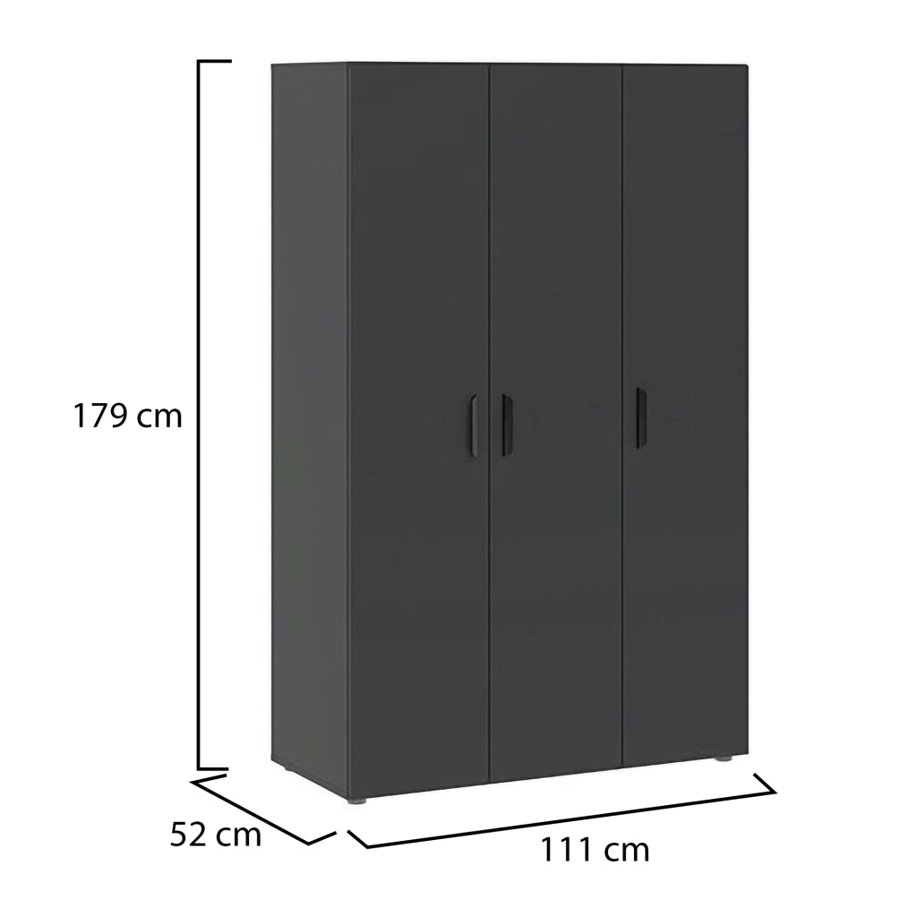 Armadio Camera da Letto Pettineo, Guardaroba 3 Ante Appendiabiti, 111x52 cm Nero Antracite