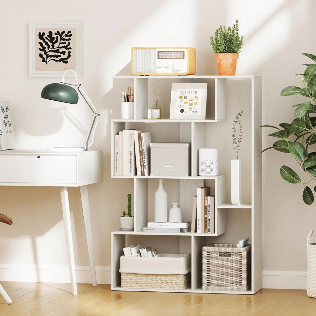 Libreria Geometrica Aperta, Scaffale a 6 Cubi con Kit Anti-Ribaltamento, Mensola Espositiva per Camera da Letto Studio Soggiorno, 80 x 30 x 119 cm (Bianco)