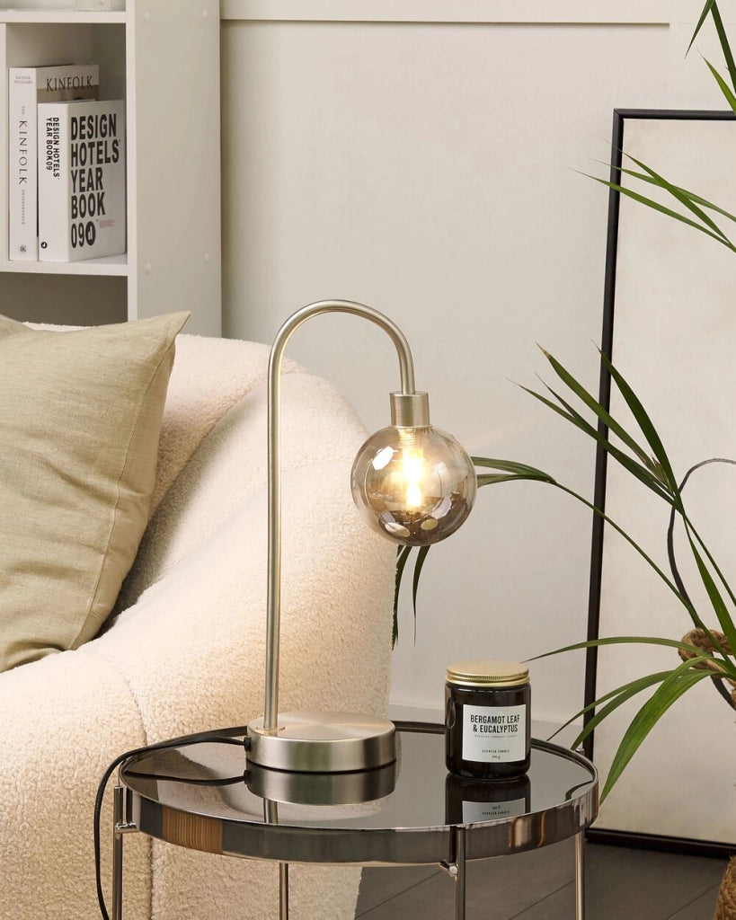 Lampada da tavolo in acciaio e vetro color argento moderna soggiorno camera da letto