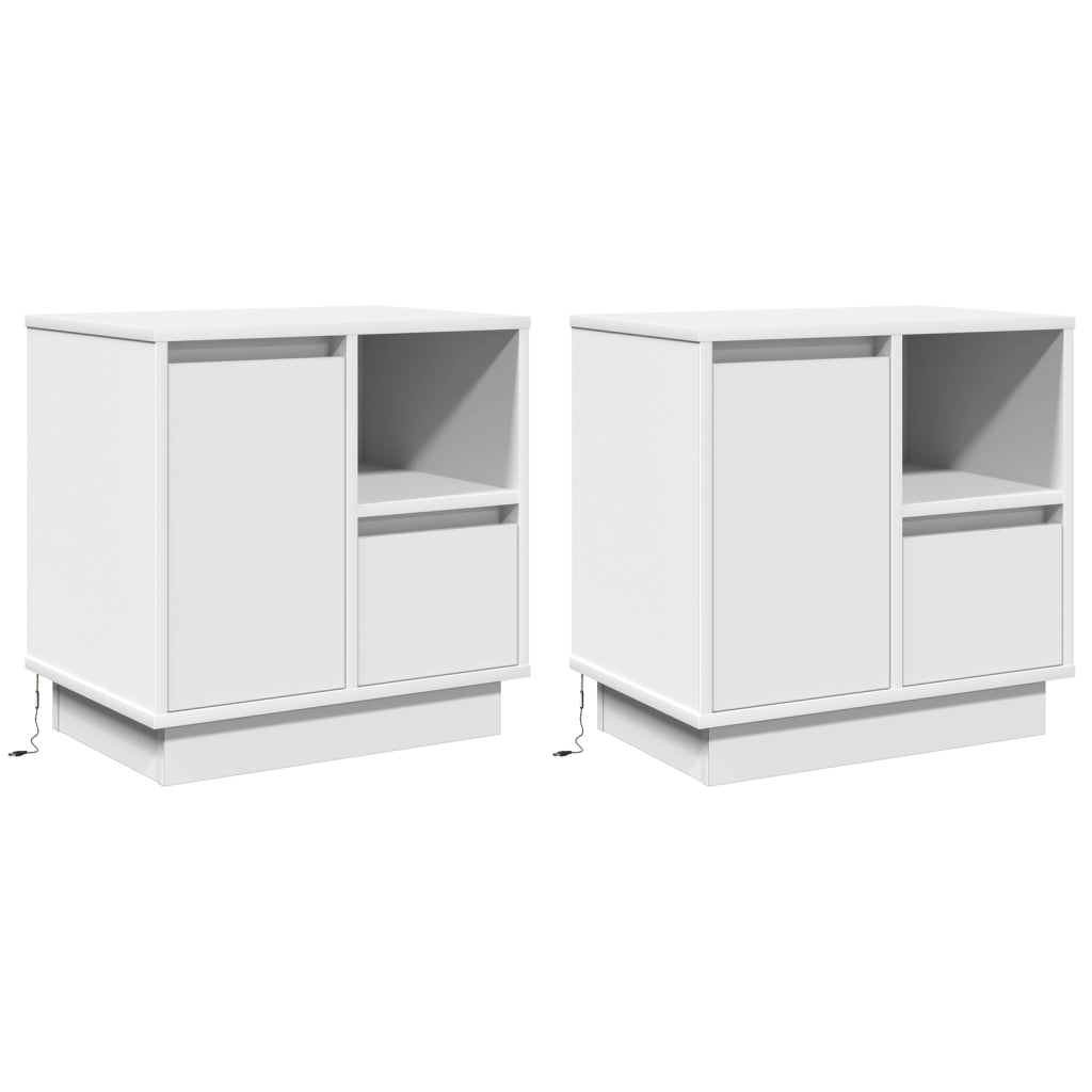 Comodini con LED 2 pz Bianco 50x34,5x50 cm