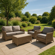 SET SALOTTO ADRIANO IN RATTAN BEIGE CON CUSCINI.