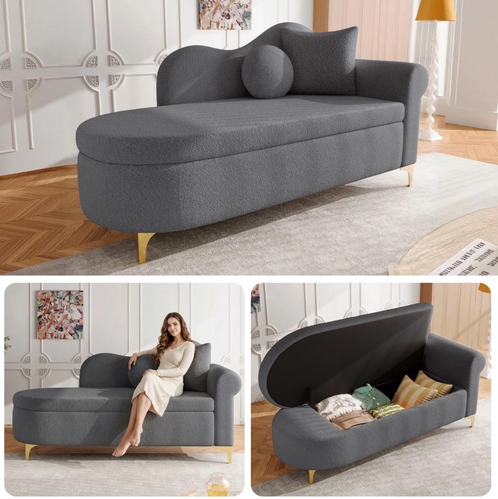 Chaise longue con contenitore 134 cm grigio antico