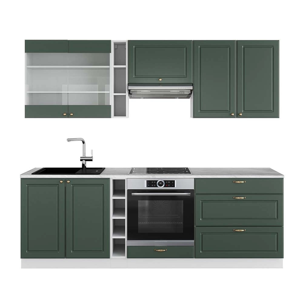 Cucina componibile Fame-Line Verde-oro rustico/Bianco 235 cm, PL Marmo Vicco