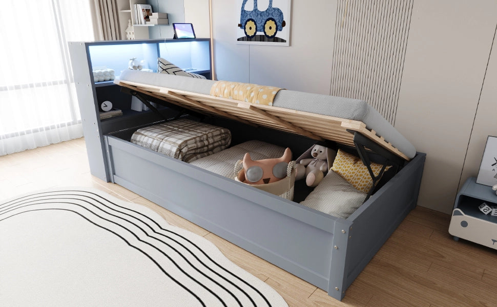 Letto matrimoniale con funzione divano e stoccaggio legno grigio 90x200 cm