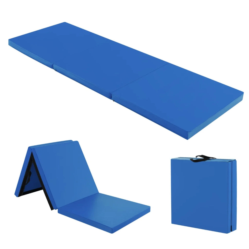 Tappetino pieghevole per esercizi 180 x 60 x 5 cm antiscivolo con 2 maniglie per yoga e fitness in PU blu scuro 20_0017070