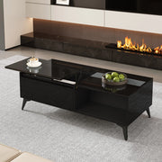 OKWISH Tavolino da Salotto con Piano Sollevabile, Vano Contenitore e Ripiani Aperti, Finitura Lucida, Nero, 110 x 50 x 48 cm