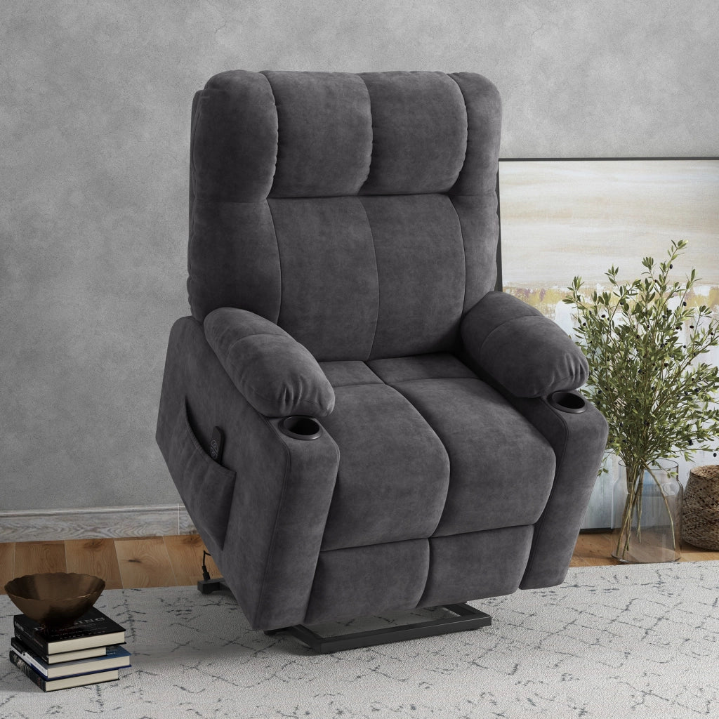 Poltrona Relax Alzapersona Elettrica ¨C Xylo ¨C Reclinabile con Poggiapiedi e Telecomando Grigio Scuro