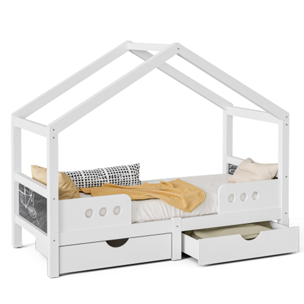 Letto bambino con tetto?- Xylo - 90x200cm 2 cassetti legno