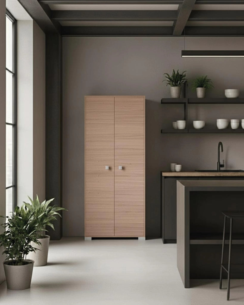 Armadio multiuso Clara 2 ante - Mobile contenitore dispensa salvaspazio - Colore virginia - 5 ripiani interni - 75x180x35 cm