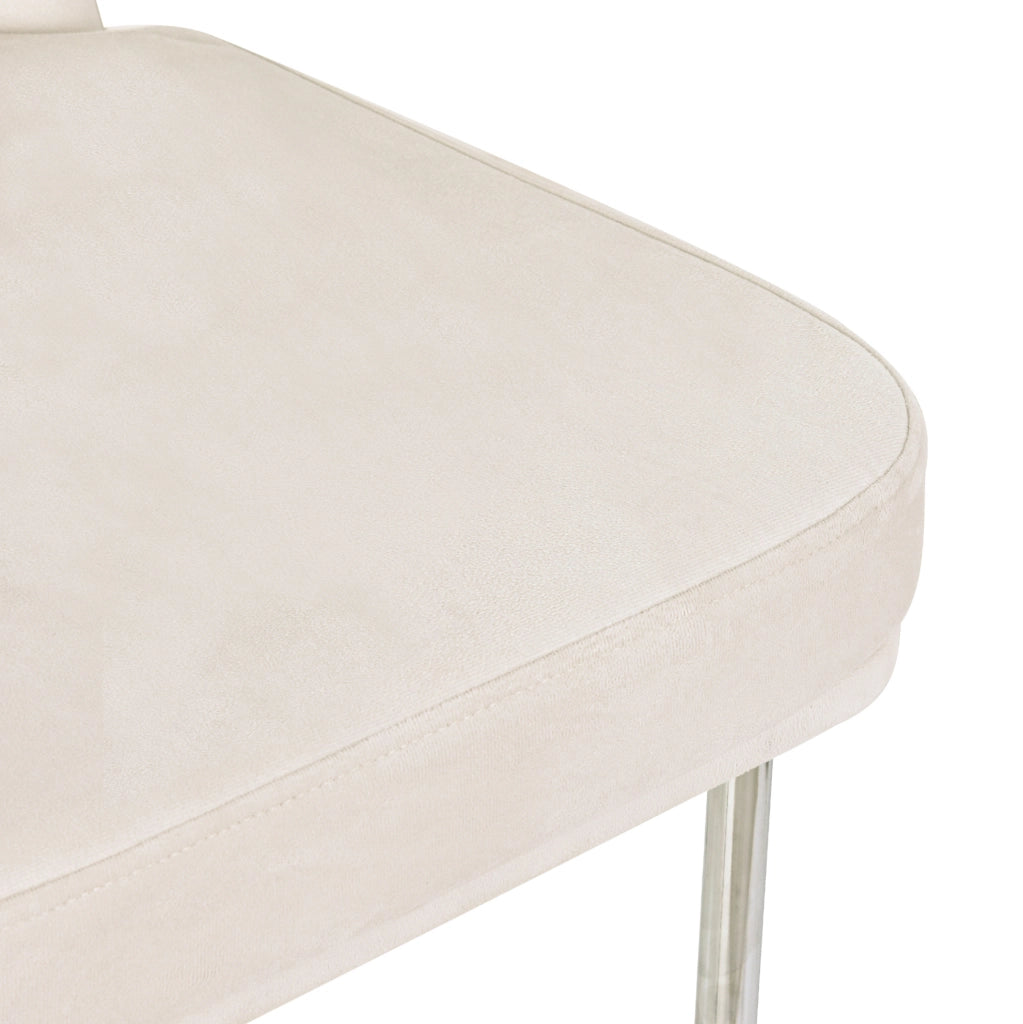 Set di 4 sedie da pranzo in velluto beige; con struttura in metallo cromato e seduta imbottita