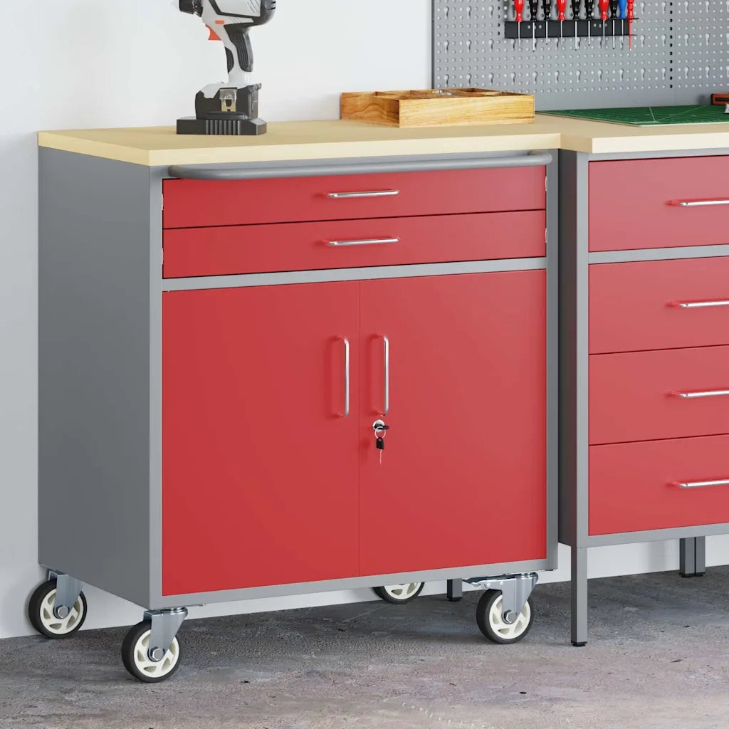 Banco da lavoro con cassetto Rosso e Grigio 75 x 45 x 85 cm CFW9756888