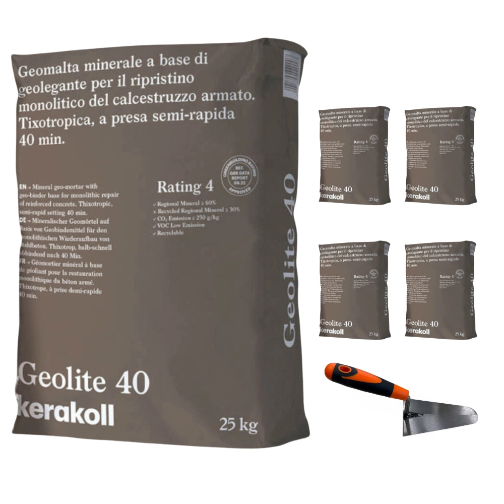 Geomalta minerale tixotropica 5 sacchi da 25 kg cazzuola punta tonda 16 cm