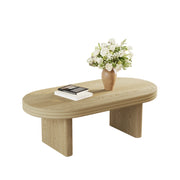 Tavolino da salotto ovale con piano ampio; per soggiorno; in MDF; 120 × 60 × 41.5 cm; naturale