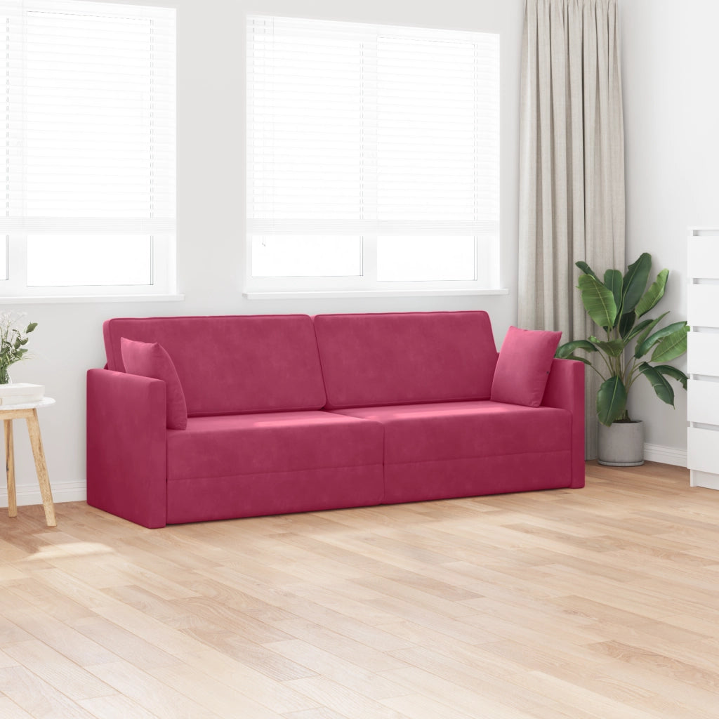 Divano Letto a Terra 2-in-1 Rosso Vino 213x144x60 cm Velluto
