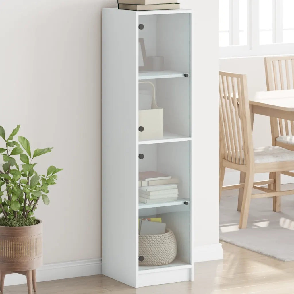 Credenza | Madia | Buffet da pranzo | Armadio da pranzo con Ante in Vetro Bianca 35x37x142 cm