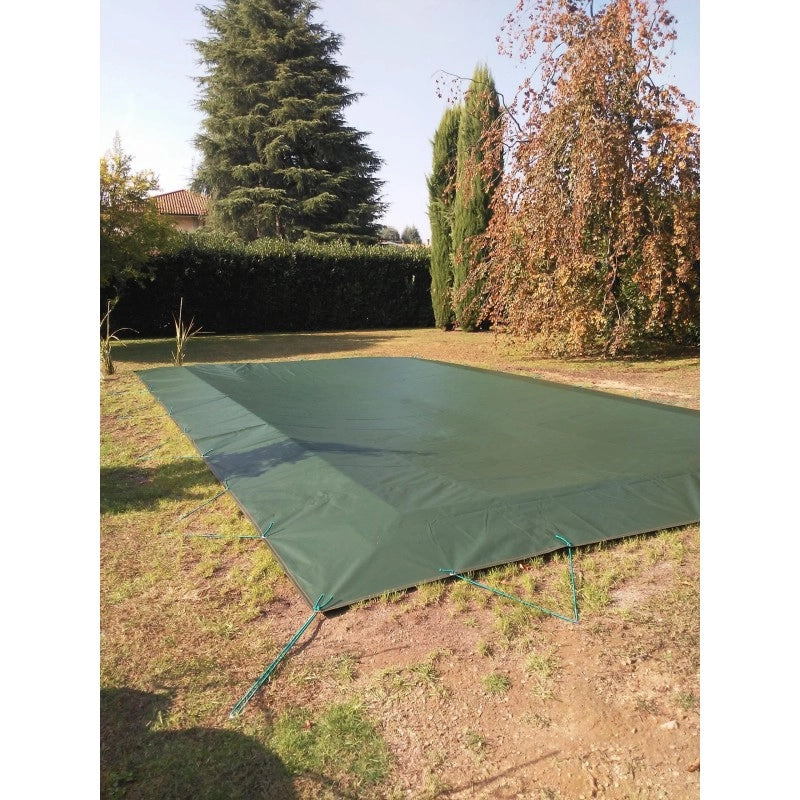 Telo Copertura Piscina 6x8m in PVC 600 gr/mq Verde - Protezione Invernale Antifoglie, Occhielli 50cm Sicurezza Bambini & Antiraggi UV
