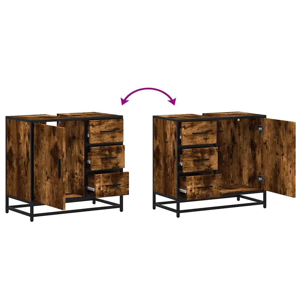Mobile Lavabo | Armadio Lavabo Bagno Rovere Fumo 65x33x60 cm Legno Multistrato