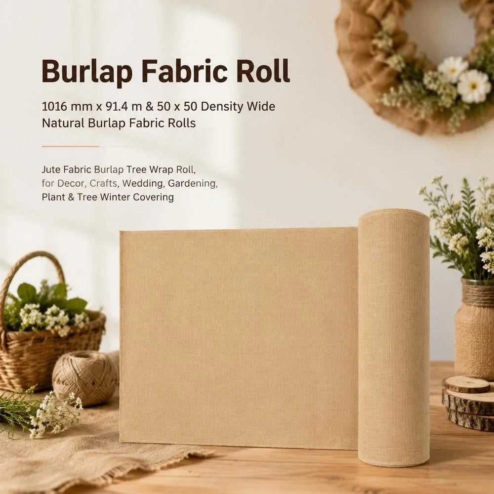 Jute Fabric, Burlap Fabric Roll, 50x50 High-density Wide Natural Burlap Fabric Rolls, 1016mm X 91.4m, For Decoration, Crafts, Weddings, Gardening, Plant And Tree Winter Cover