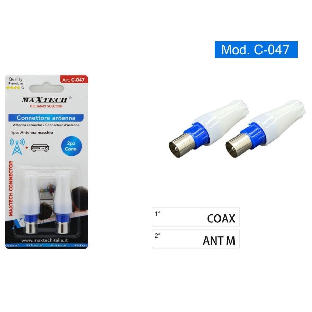 Trade Shop - Set 2 Connettore Cavo Spina Antenna Maschio A Spina Coassiale Tv Satellite C-047 -