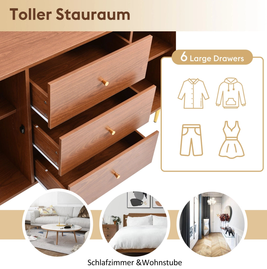 Credenza 150 cm noce con 2 ante e 3 cassetti