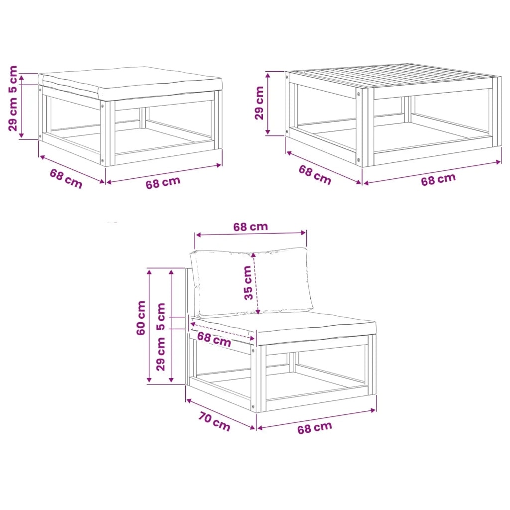 Set di divani 4 pz Naturale Legno di Acacia Massello 3417303