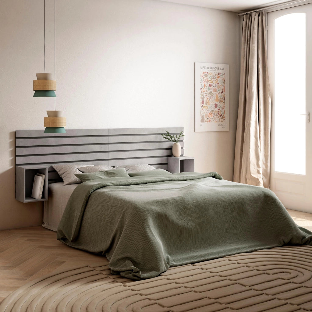 Testiera e Comodini, 214x70x3cm, Letto 135,140,150,160cm, Pannelli, grigio cemento RF3568