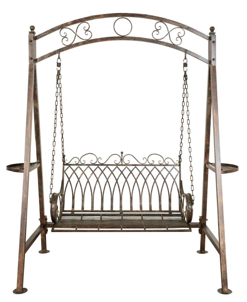 Biscottini Dondolo a due posti in ferro battuto finitura ruggine anticata L198xPR100xH220 cm