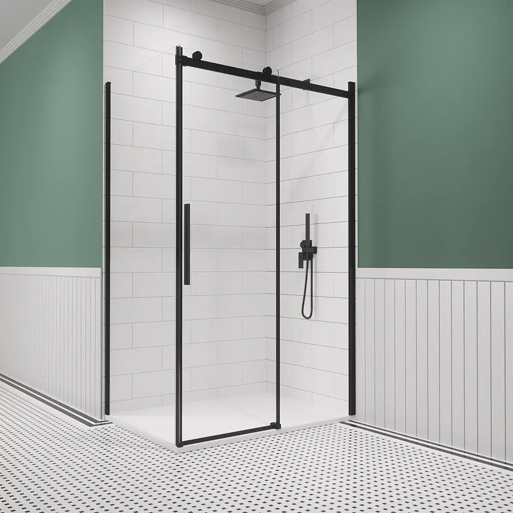 Box doccia 90x100 cm scorrevole vetro 8mm trasparente profili nero opaco h195cm | Creta