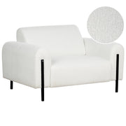 Poltrona in tessuto bouclè bianco schienale regolabile gambe in metallo stile moderno