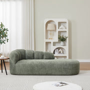 Méridienne curva con schienale ondulato e design senza braccioli per soggiorno e lettura in chenille verde salvia