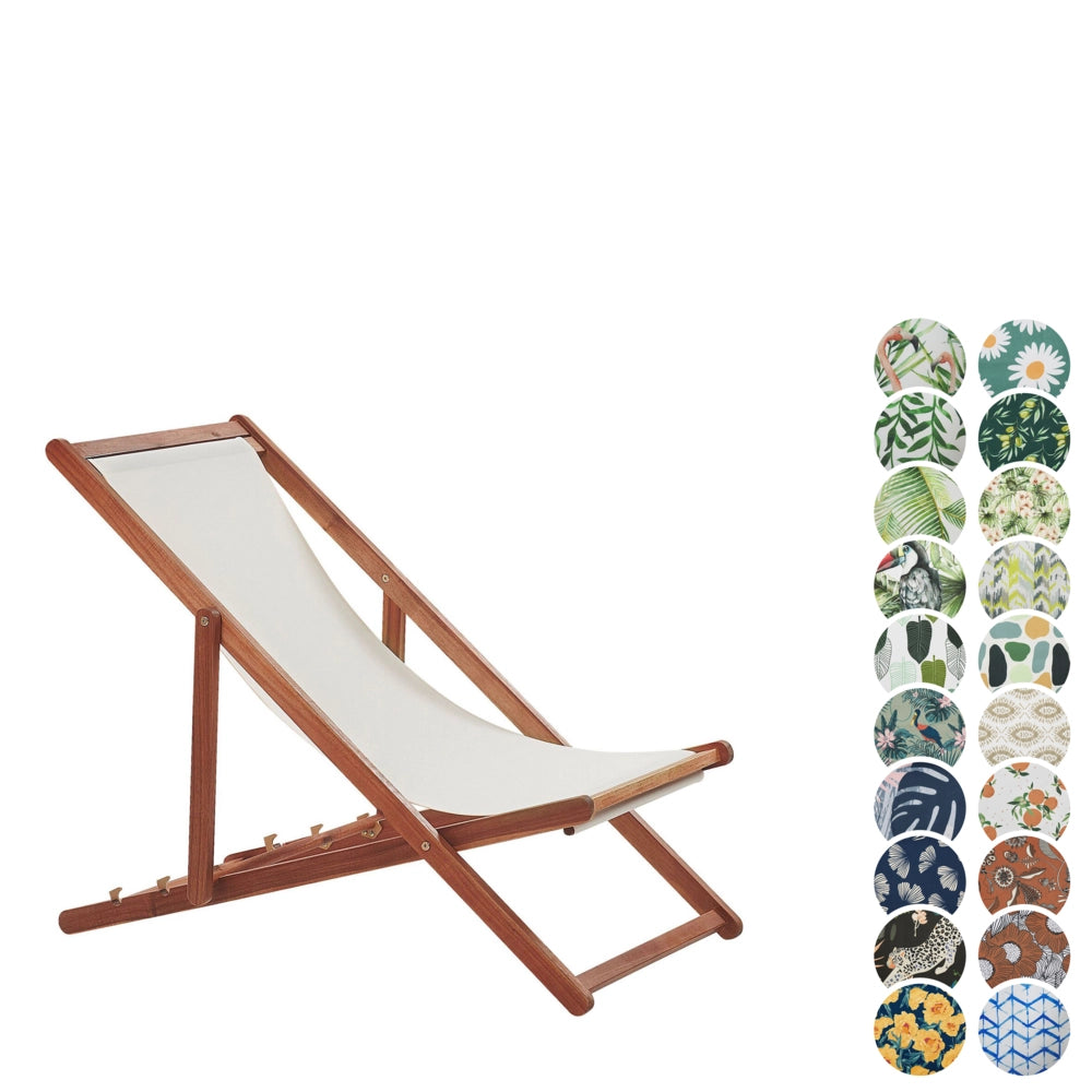 Sedia a sdraio pieghevole in legno d'acacia scuro con tessuto di ricambio bianco crema giardino esterno elegante
