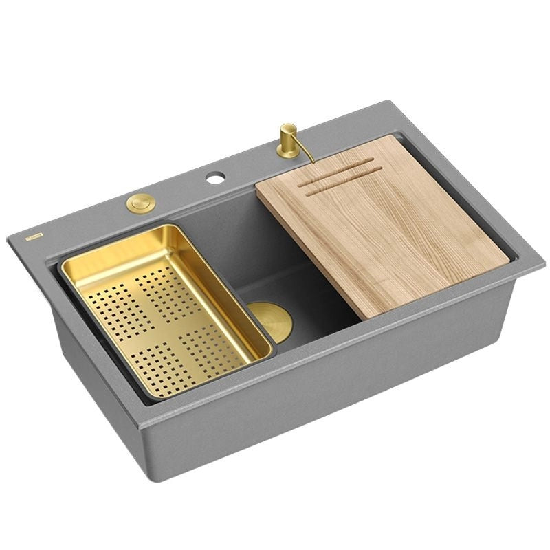 Lavello In Granito Marc 110 Workstation Grey Metallic Tappo oro